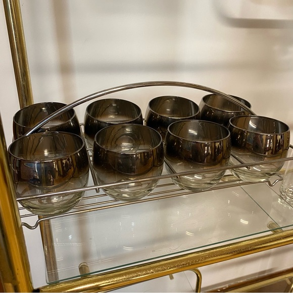 Vintage Vitreon Queens Lusterware Roly Poly Glasses Set of 8 In Caddy - Picture 9 of 16